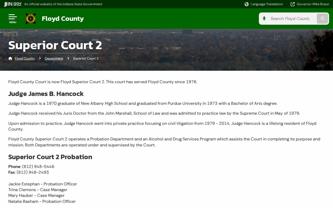 Floyd Superior Court 2 official page