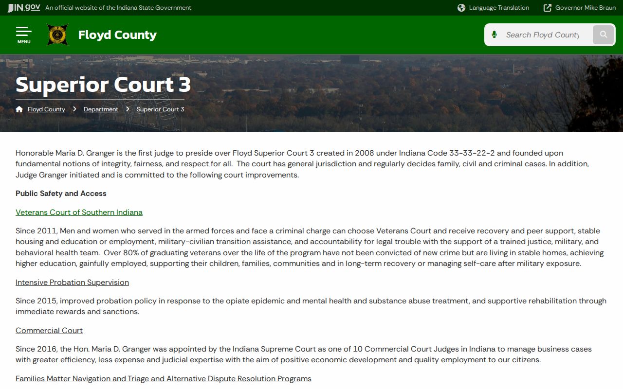 Floyd Superior Court 3 Veterans Court page