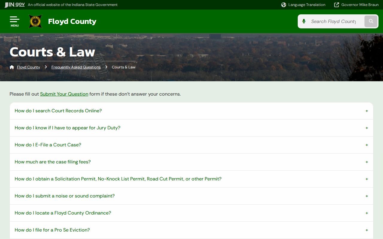 Floyd County court docket search methods on county FAQ