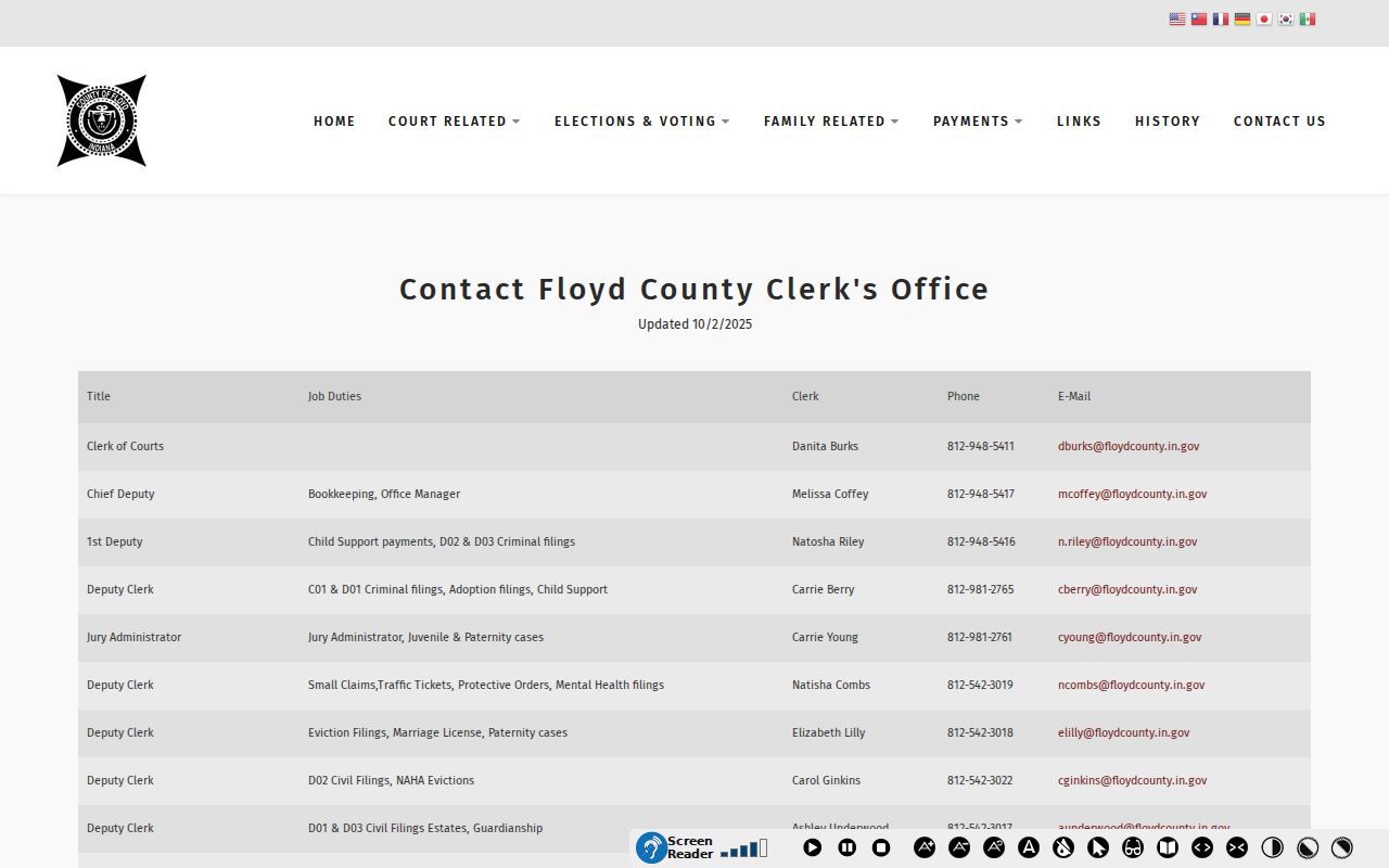 Floyd County Clerk court records contact page