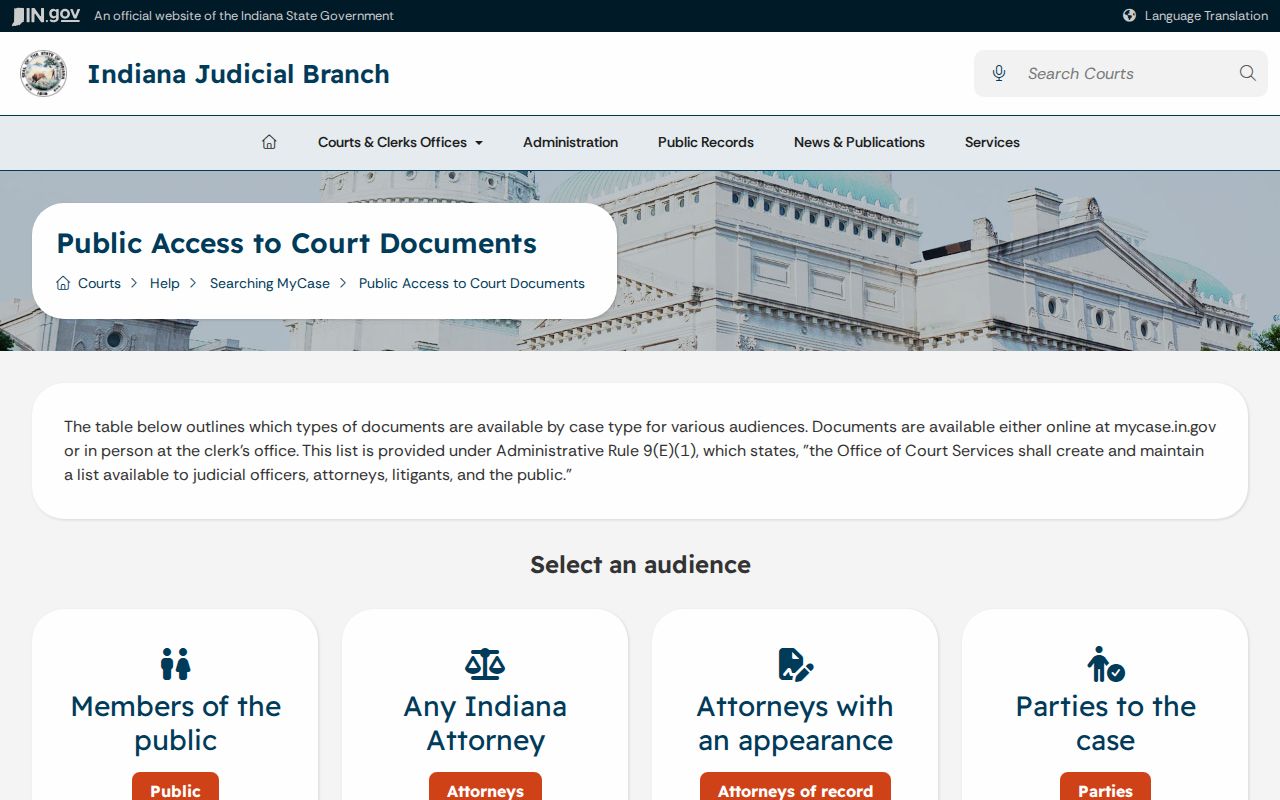 MyCase document access table for Floyd County court records