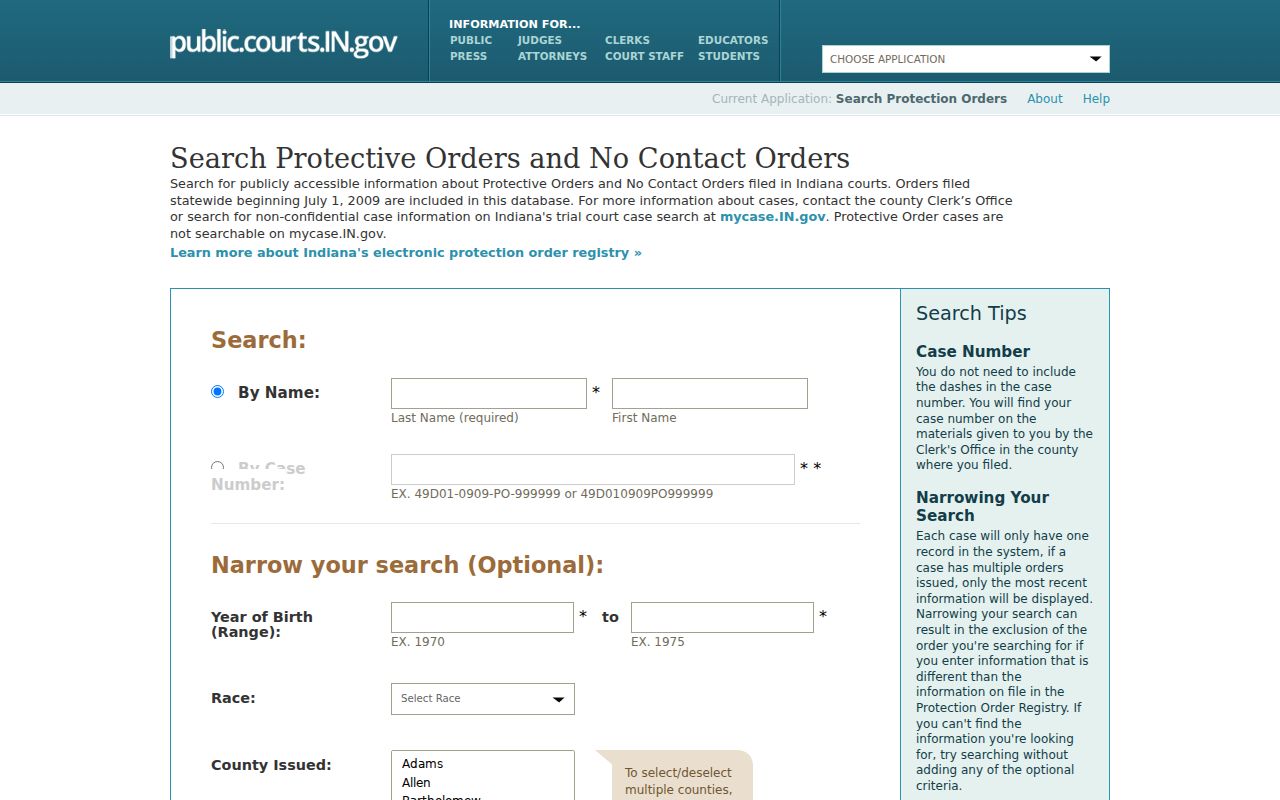 Indiana Protection Order Registry separate from Floyd County traffic court